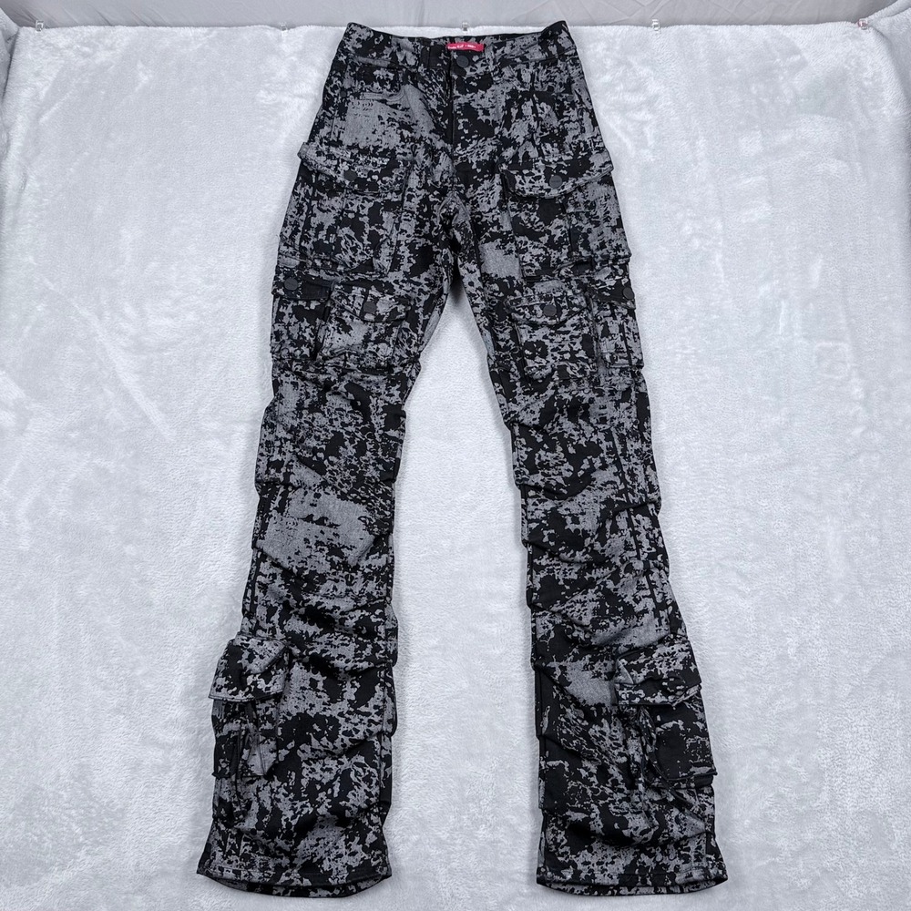 Smoke Rise‎ Red Skinny Flare Cargo Pants Women XS Metal Onyx Stacked Utility